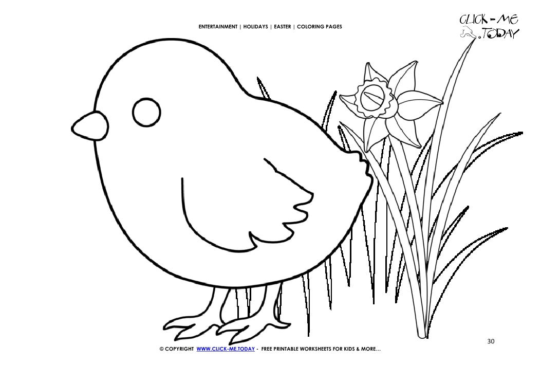 Easter Coloring Page: 30 Cute easter chick in grass